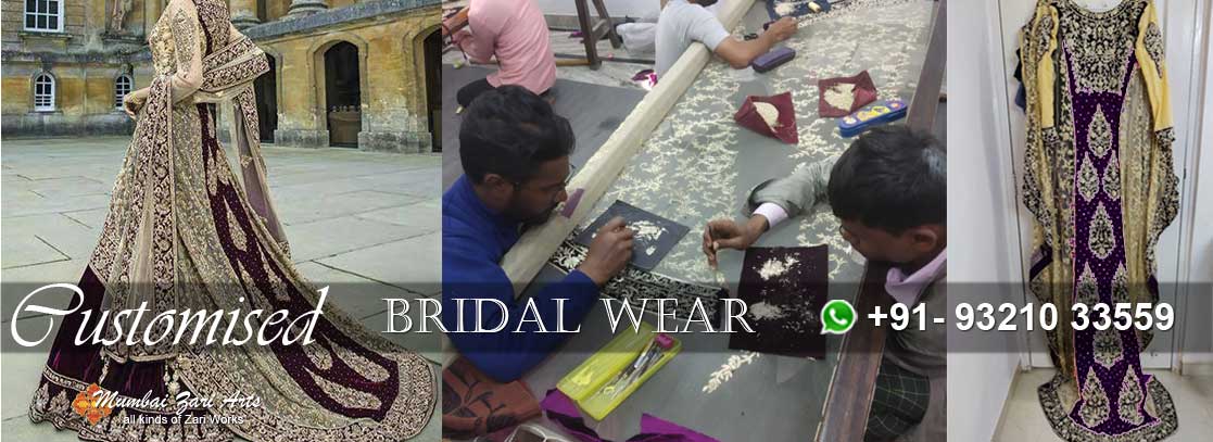 A customized hand embroidered heavy bridal by Mumbai Zari Arts